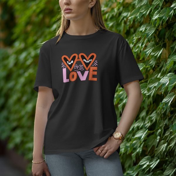 Two Hearts One Love - Half Sleeve T-Shirt for Women