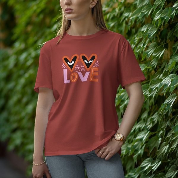 Two Hearts One Love - Half Sleeve T-Shirt for Women