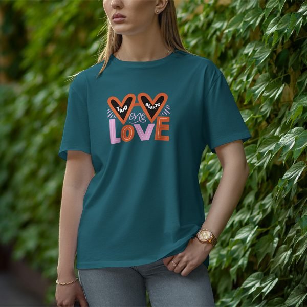 Two Hearts One Love - Half Sleeve T-Shirt for Women