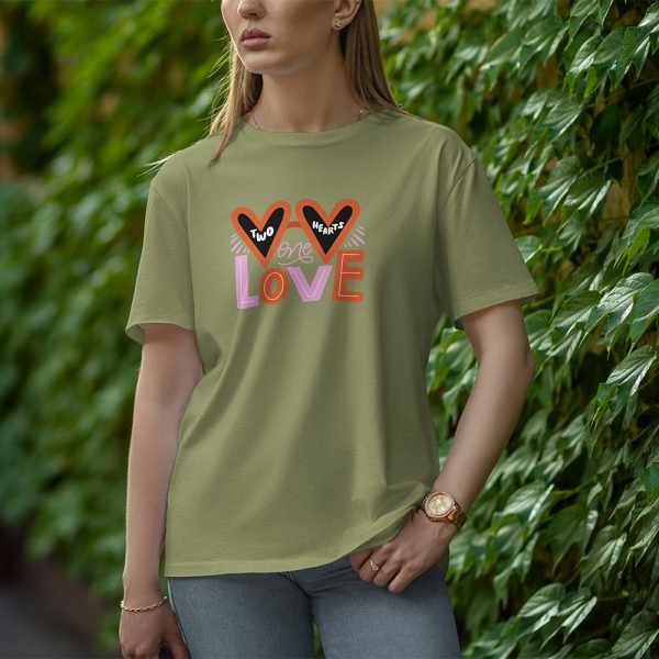 Two Hearts One Love - Half Sleeve T-Shirt for Women