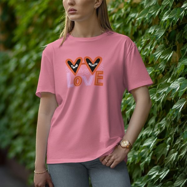 Two Hearts One Love - Half Sleeve T-Shirt for Women