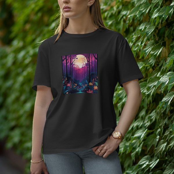 Moon With Flowers - Half Sleeve T-Shirt for Women