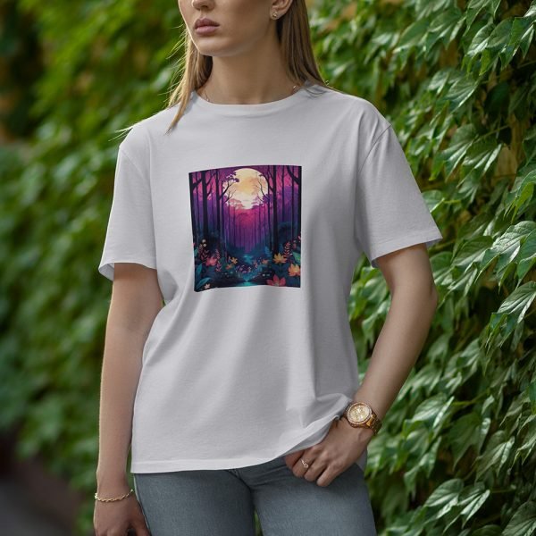 Moon With Flowers - Half Sleeve T-Shirt for Women