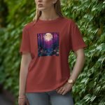 Moon With Flowers - Half Sleeve T-Shirt for Women