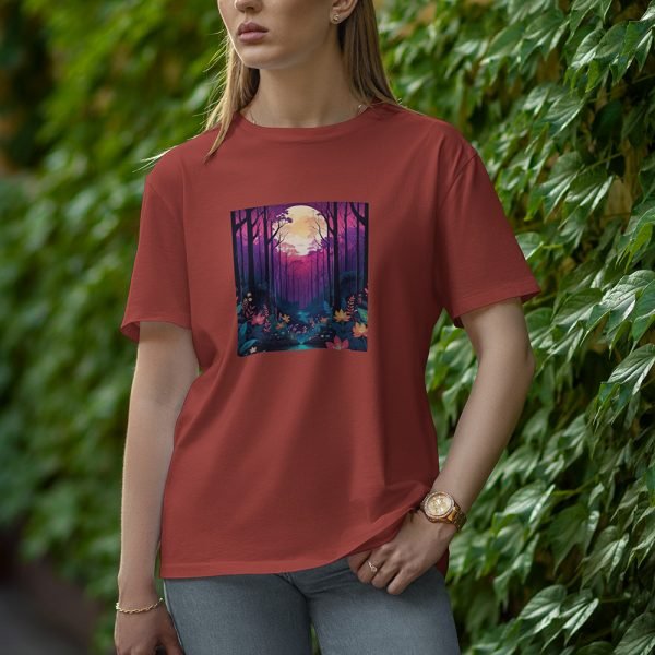Moon With Flowers - Half Sleeve T-Shirt for Women