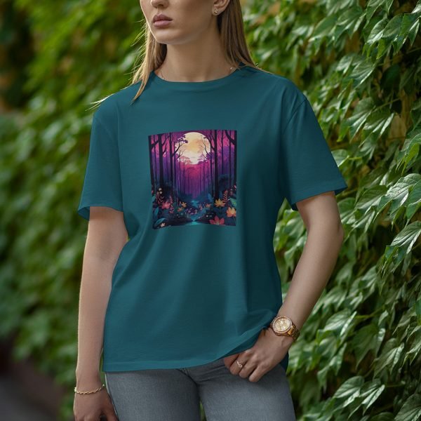 Moon With Flowers - Half Sleeve T-Shirt for Women