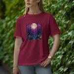 Moon With Flowers - Half Sleeve T-Shirt for Women