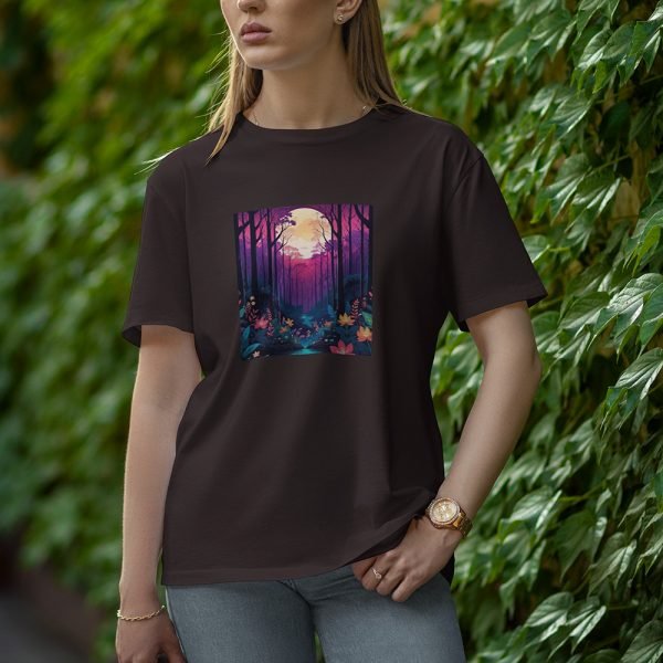 Moon With Flowers - Half Sleeve T-Shirt for Women