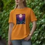 Moon With Flowers - Half Sleeve T-Shirt for Women