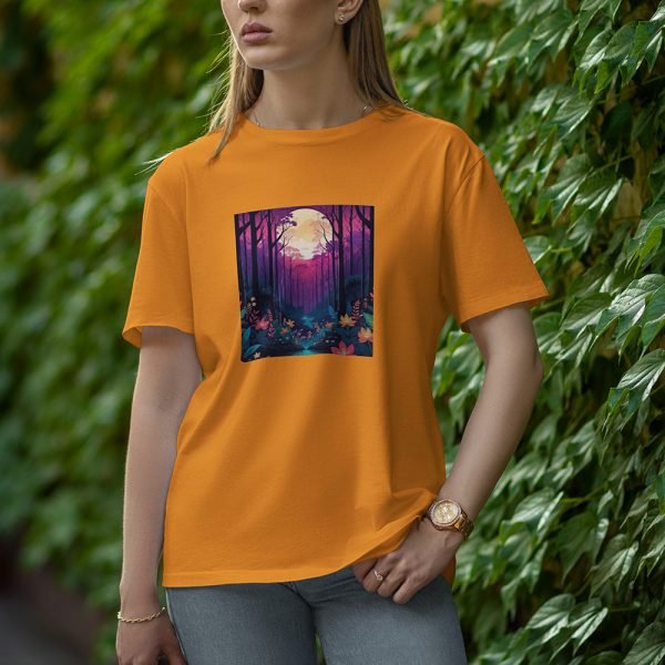 Moon With Flowers - Half Sleeve T-Shirt for Women