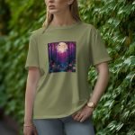 Moon With Flowers - Half Sleeve T-Shirt for Women
