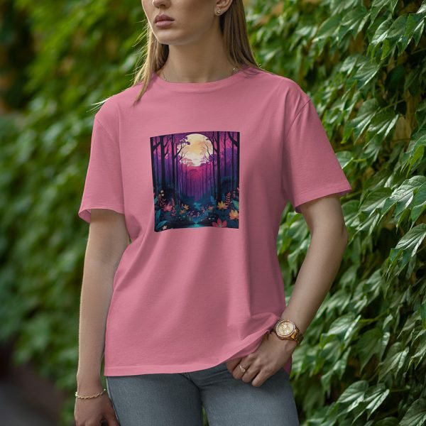Moon With Flowers - Half Sleeve T-Shirt for Women