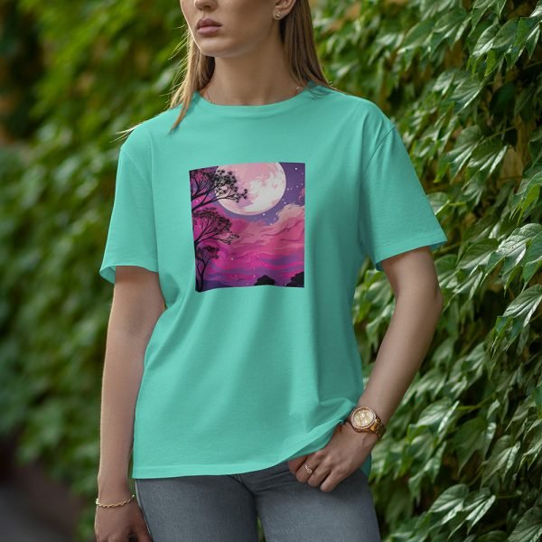 Tree With Moon - Half Sleeve T-Shirt for Women
