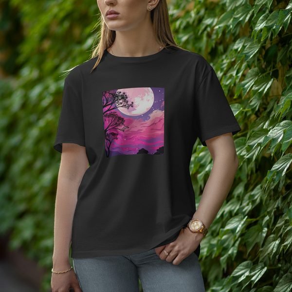 Tree With Moon - Half Sleeve T-Shirt for Women