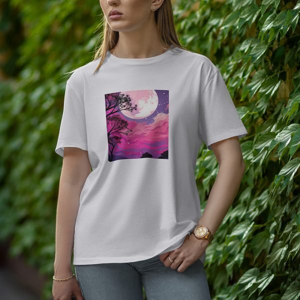 Tree With Moon - Half Sleeve T-Shirt for Women