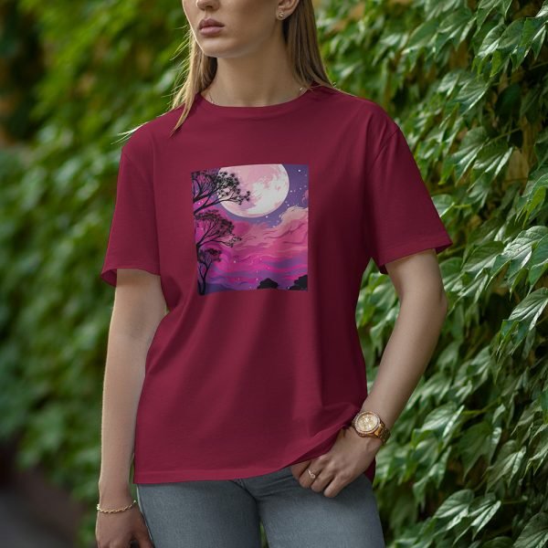 Tree With Moon - Half Sleeve T-Shirt for Women
