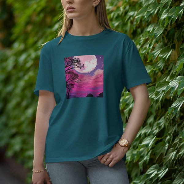 Tree With Moon - Half Sleeve T-Shirt for Women