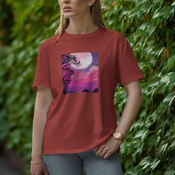 Tree With Moon - Half Sleeve T-Shirt for Women