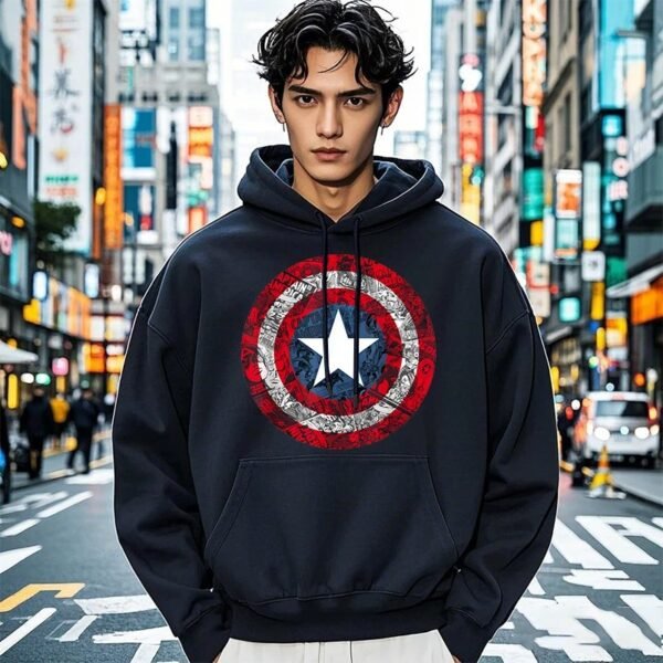 Men’s Captain America Shield Graphic Hoodie – Classic Fit | Premium Winter Wear