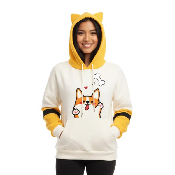 Happy Corgi Ear Hoodie for Women – Soft, Stylish & Cozy Winter Wear