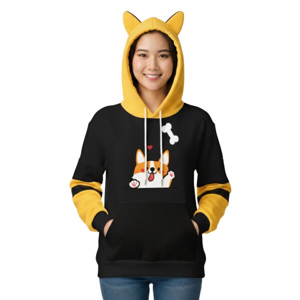 Happy Corgi Ear Hoodie for Women – Soft, Stylish & Cozy Winter Wear